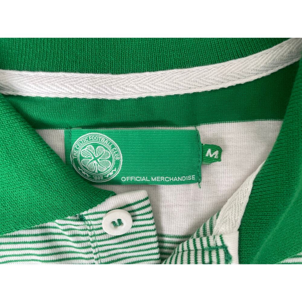 Celtic Football Club Soccer Stripped Polo Size Medium Green White Sports - Picture 6 of 6